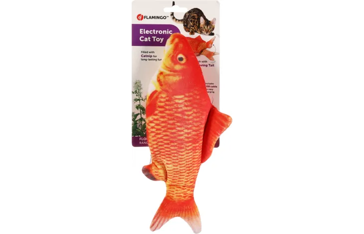 Žaislas- žuvis judanti, oranžine, 30cm, katėms