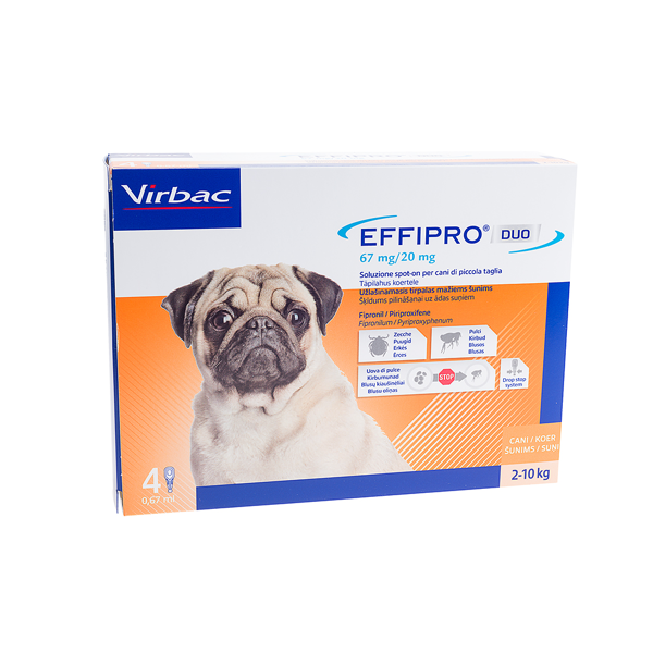 Virbac Effipro Duo 67 mg/20 mg užlašinamasis tirpalas mažiems šunims (2-10 kg) 4 pipetės