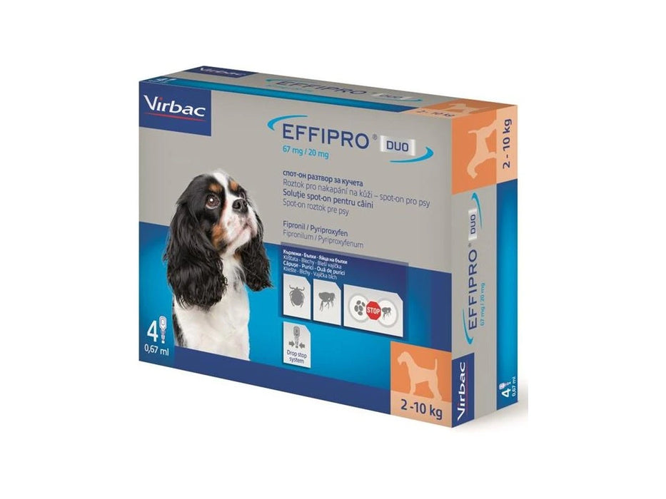 Virbac Effipro Duo 67 mg/20 mg užlašinamasis tirpalas mažiems šunims (2-10 kg) 4 pipetės