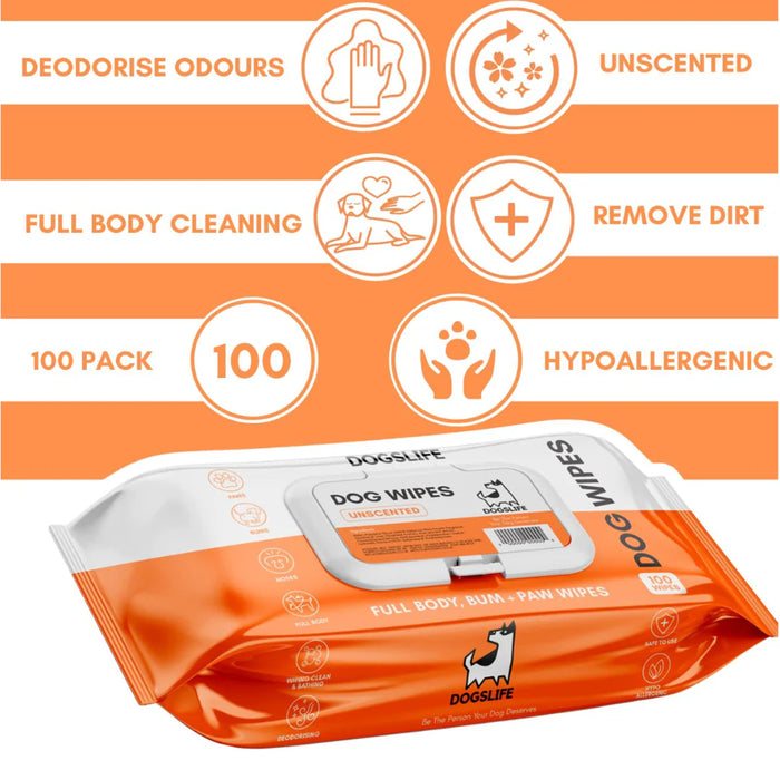 OURDOGSLIFE  Dog WIPES N100 - be kvapo servetėlės visam kūnui