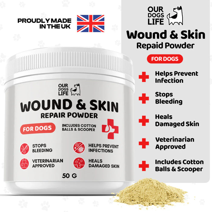 OURDOGSLIFE WOUND & SKIN REPAIR POWDER -milteliai žaizdom ir odai šunims, 50g