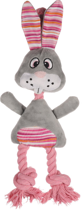 Žaislas šunims, triušis dryžuotomis ausimis, virvinėmis kojomis