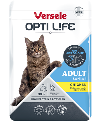 Opti Life Adult Sterilised su vištiena, gabaliukai sultinyje 85g