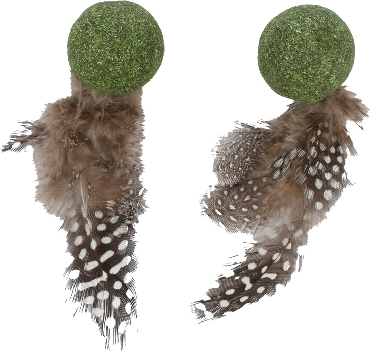 Žaislas KATTI katžolės kamuoliukai su plunksnomis, žalias N2