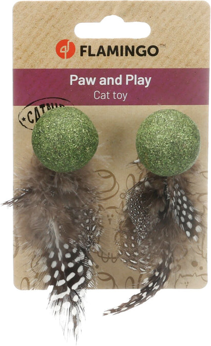 Žaislas KATTI katžolės kamuoliukai su plunksnomis, žalias N2