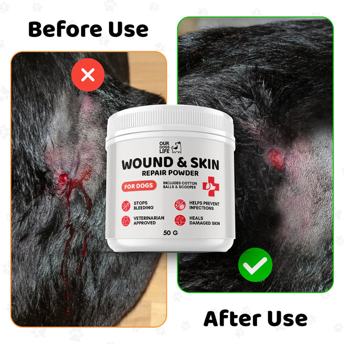 OURDOGSLIFE WOUND & SKIN REPAIR POWDER -milteliai žaizdom ir odai šunims, 50g