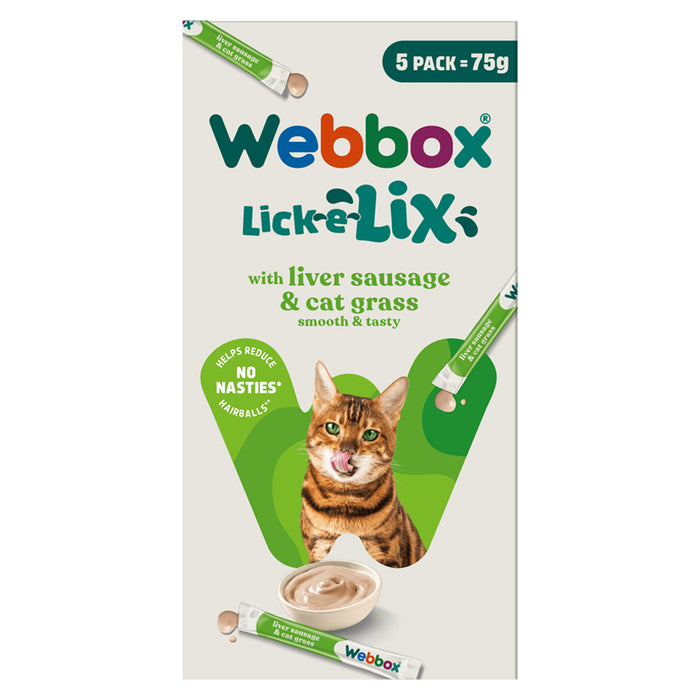 WBX Lick-E-Lix (liver sausage/cat grass) kepenėlių dešra ir kačių žolės skanėstai katėms, N5 x 15 g