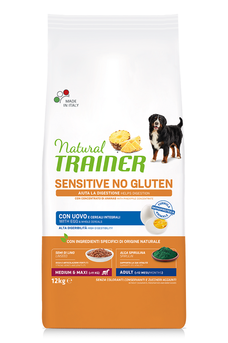 Natural Trainer Dog Sensitive, No Gluten Adult M/M, su kiaušiniais