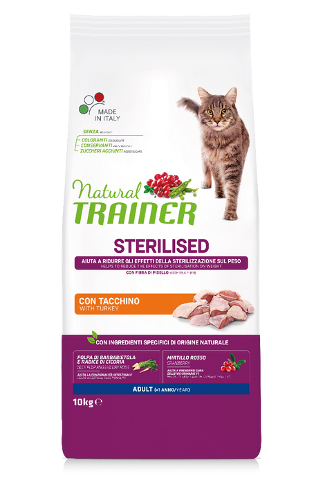 NATURAL TRAINER Cat Turkey Sterilizuotoms katėms, su kalakutiena