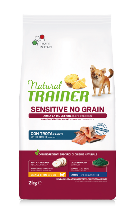 Natural Trainer Dog Sensitive No Grain Adult Mini, su upėtakiu