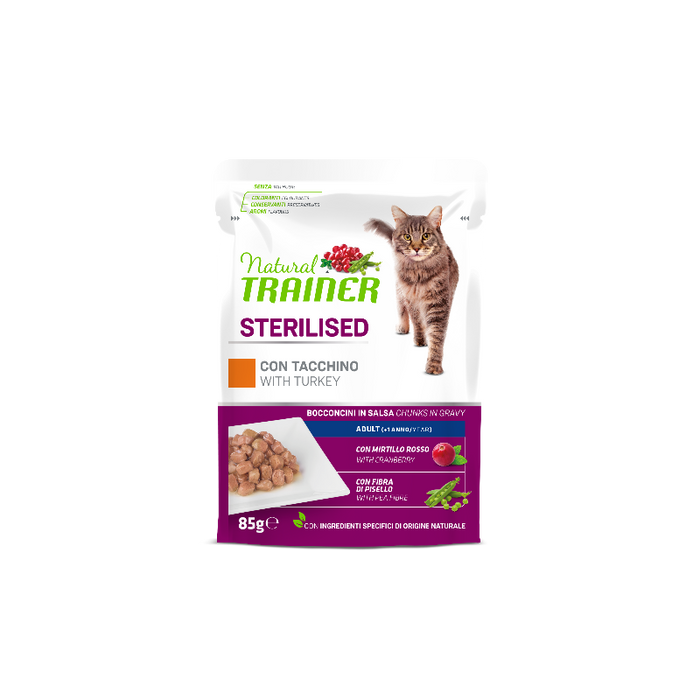 Natural Trainer Cat Sterilize Turkey konservai katėms, su kalakutiena 85g N12