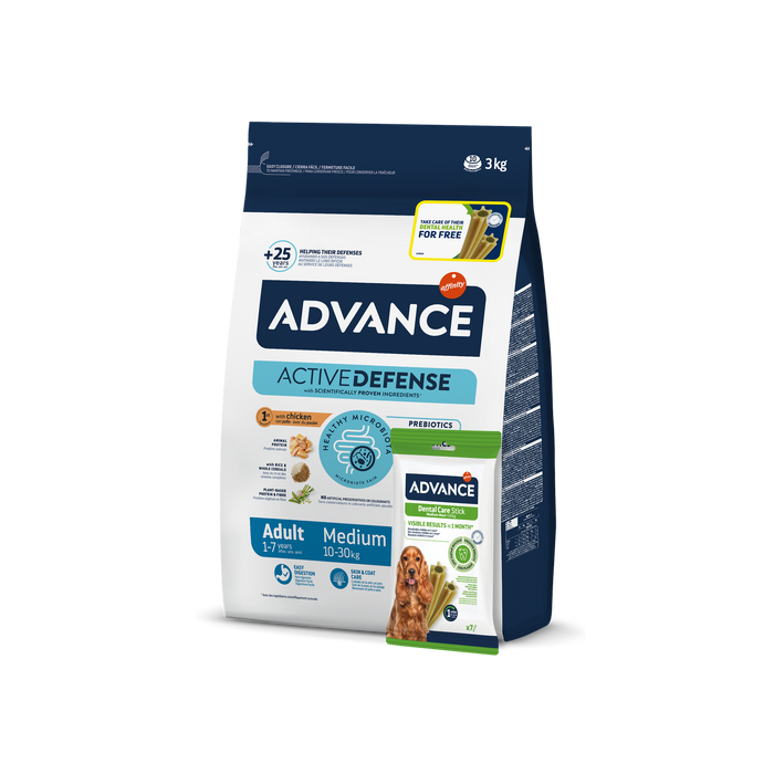 Advance Dog Medium Adult Chicken Rice 3 kg + Dental Care Stick