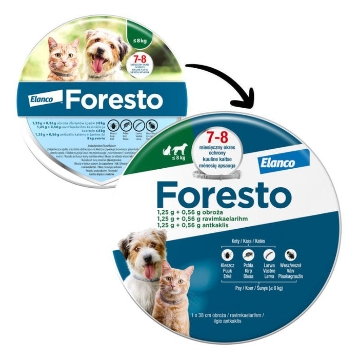 Foresto antkaklis katėms ir mažiems šunims iki 8 kg, 38 cm