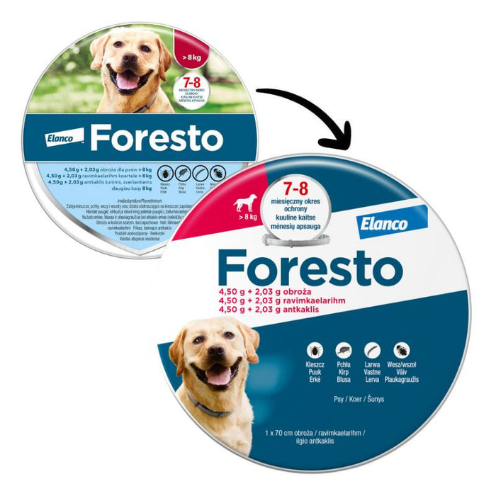 Foresto antkaklis šunims virš 8 kg, 70 cm