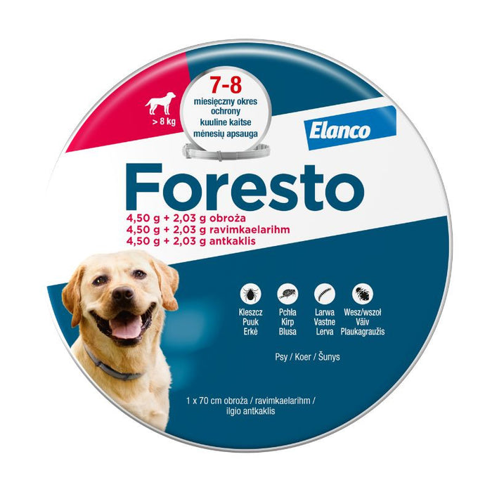 Foresto antkaklis šunims virš 8 kg, 70 cm