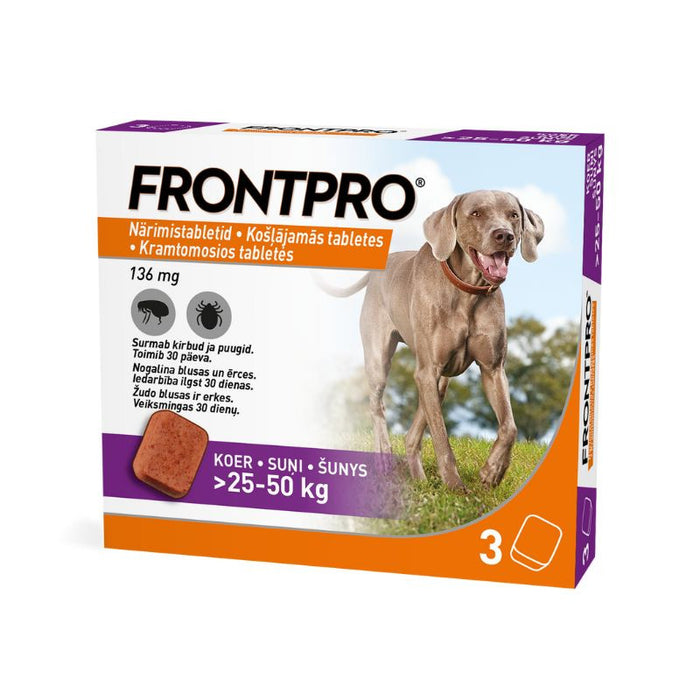 Frontpro kramtomos tabletės nuo erkių ir blusų šunims (25-50 kg)