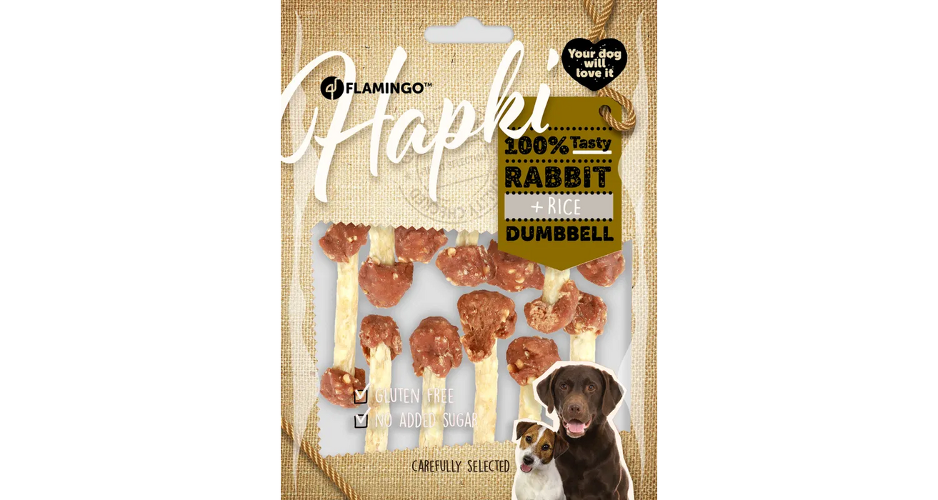 „Hapki“ Rabbit Dumbbell - hanteliukai su triušiena ir ryžiais  , 150g