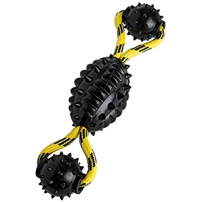 Žaislas- kamuoliukai spygliuoti su virvėm - tampyti 30cm, juodas.geltonas