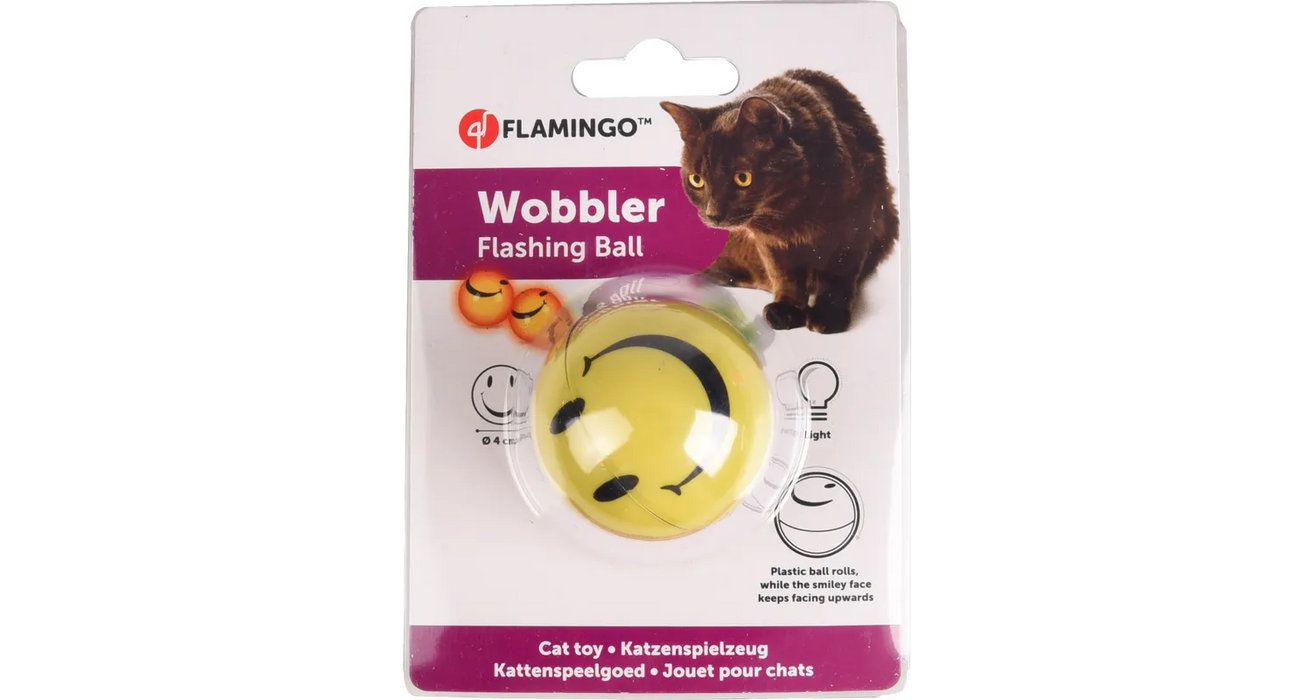 Žaislas - kamuolys Wobbler, katėms, švytintis, geltonos spalvos